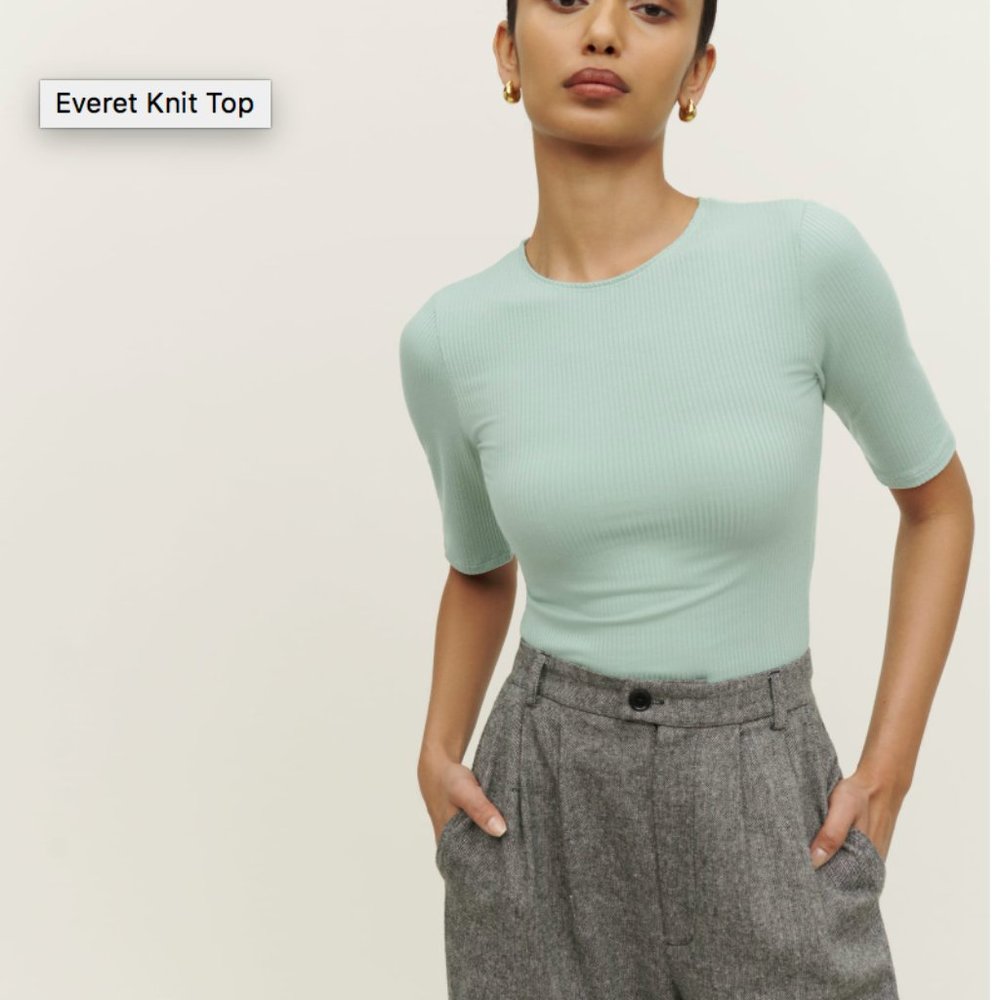 Reformation Everet Knit Celadon Top with 3/4 sleeves small